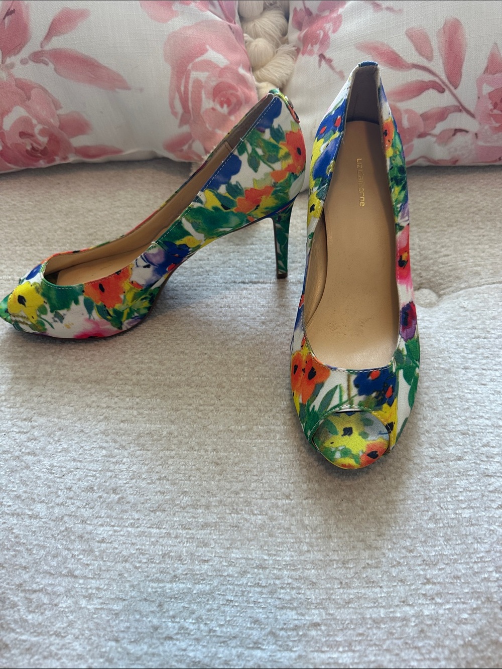 Liz Claiborne Multicolor Floral Peep-Toe Heels